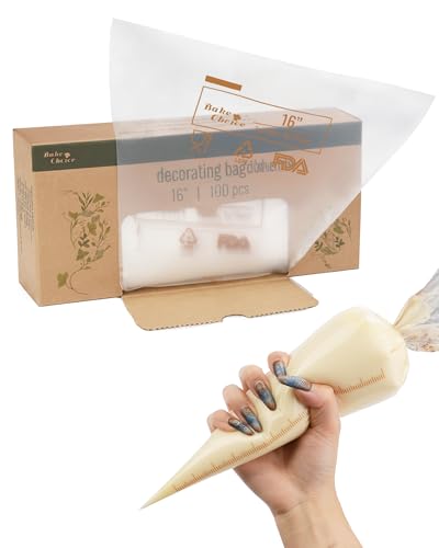 Bake Choice 16 Inch Large Piping Bags, 100 Pcs Thickened Disposable Pastry Bags for Cream, Frosting, Cake and Cookie Decorating