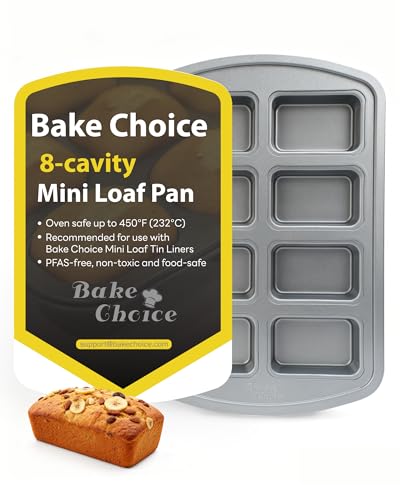 Bake Choice Mini Loaf Pan, 8-Cavity Non-Stick Carbon Steel Baking Pan for Banana Bread, Cornbread, Cheesecake, Muffins, Pound Cake and Small Meatloaf