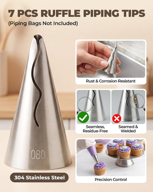 Bake Choice 7-Piece Ruffle Piping Tips for Cake, Cupcake, Cookie Decorating — product details