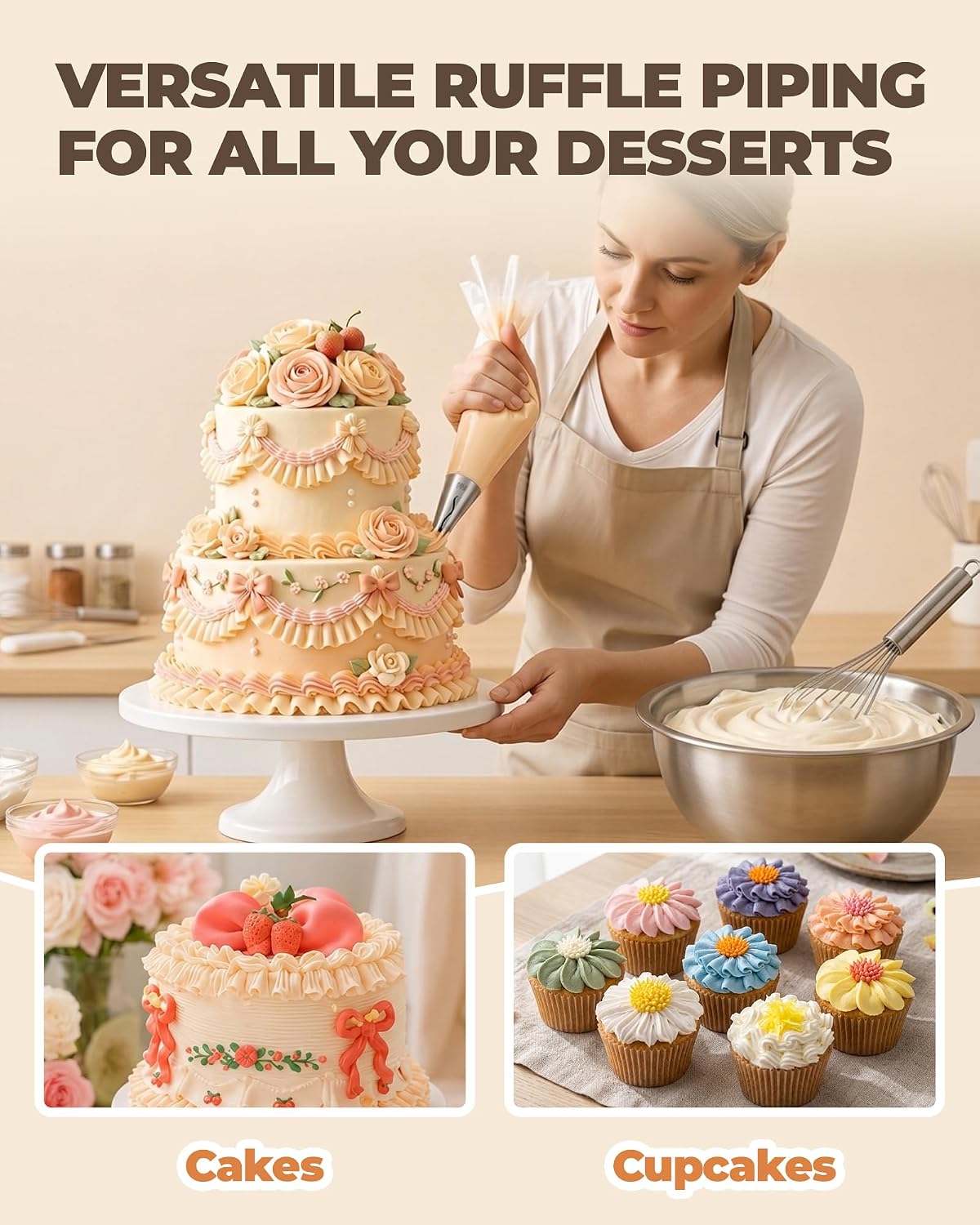 Bake Choice 7-Piece Ruffle Piping Tips for Cake, Cupcake, Cookie Decorating — product details