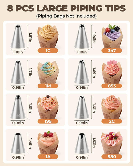 Bake Choice 8-Piece Large Piping Tips Set | 1A、1M、580、853、195、1C、2C、347 — product details