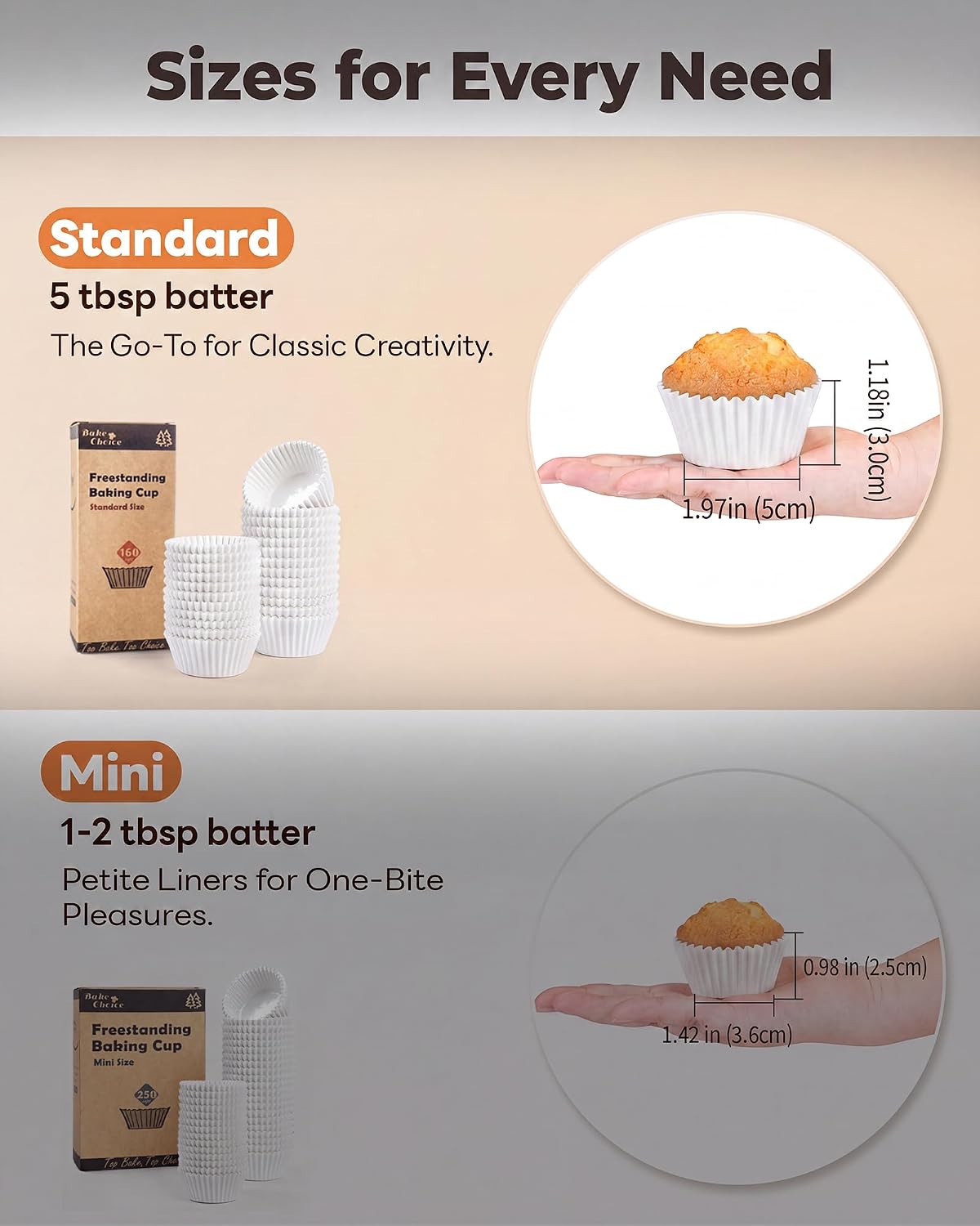 Bake Choice Standard Cupcake Liners for Baking, 160PCS, Non-stick, White — product details
