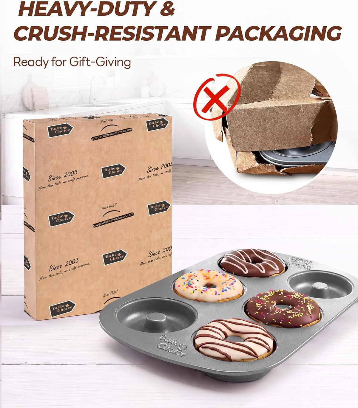 Bake Choice 6 Cavity Donut Baking Pan, 12.5 x 8.5 In Doughnut Mold — product details
