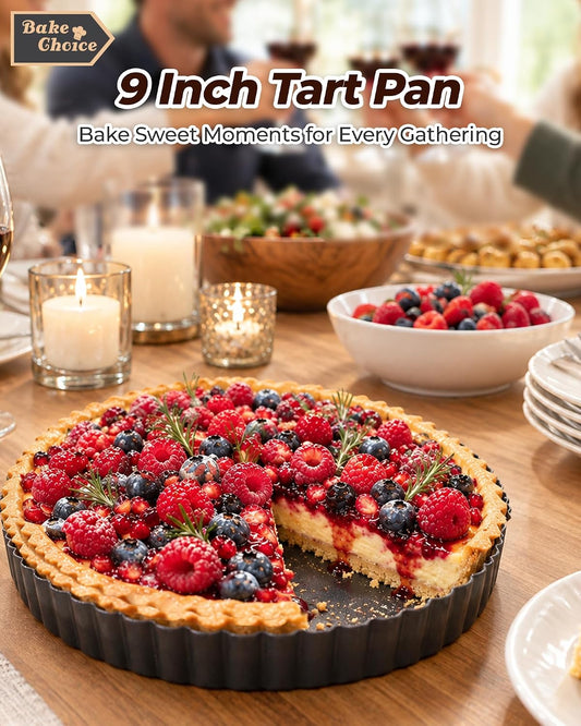 Bake Choice 9 Inch Tart Pan with Removable Bottom, Non-stick, Carbon Steel — product details