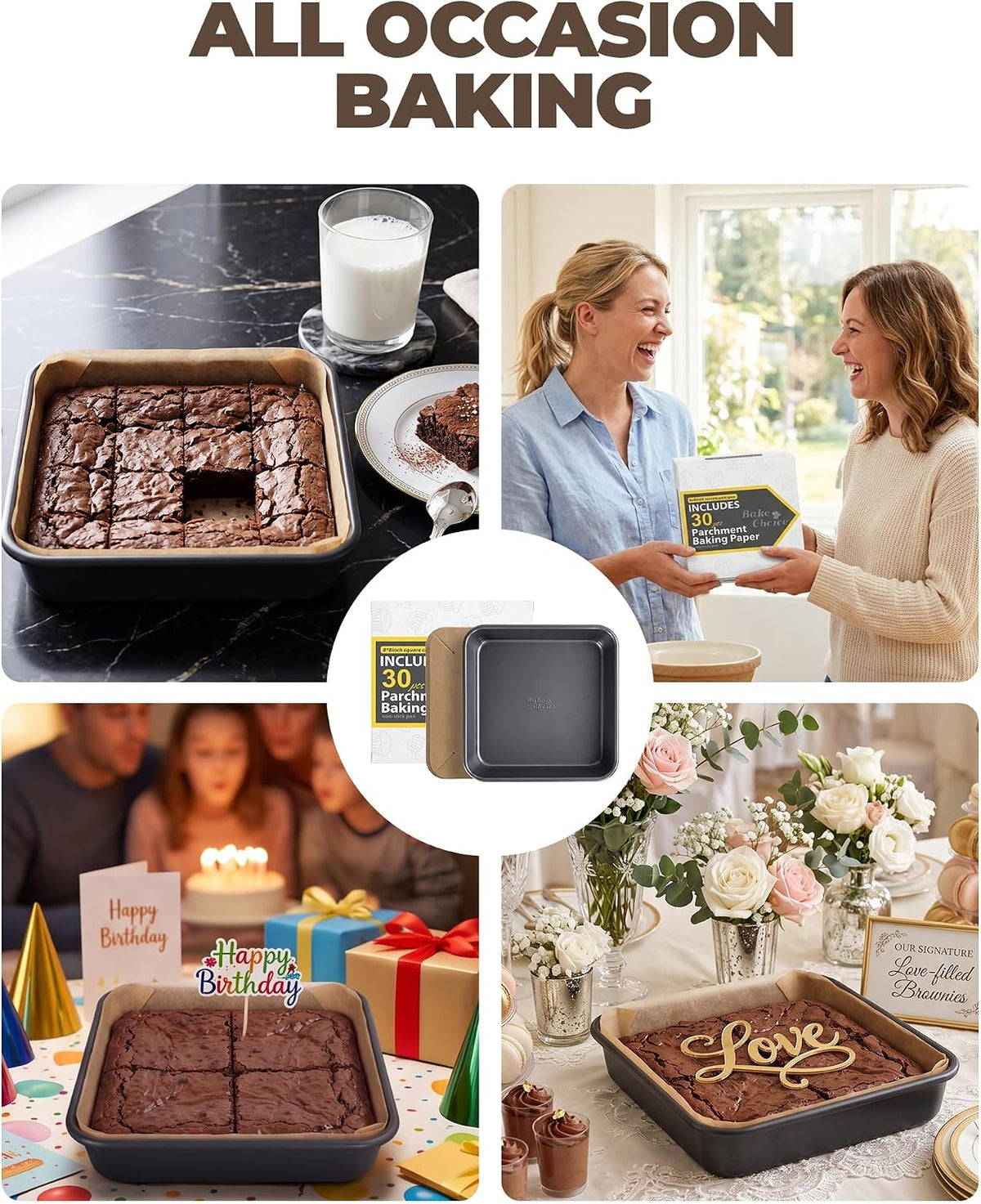 Bake Choice 8 x 8 Square Brownie Pan, Baking Pan with 30 Pcs Pre Cut Liners — product details