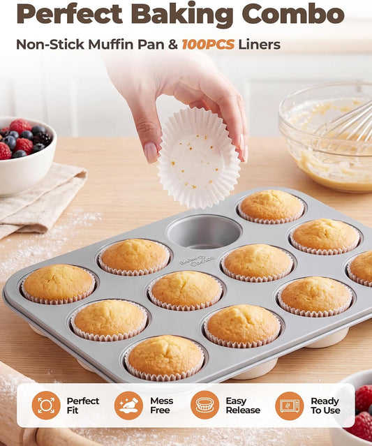 Bake Choice Muffin Pan for Baking, Standard Cupcake Pan, Cream Gray — product details