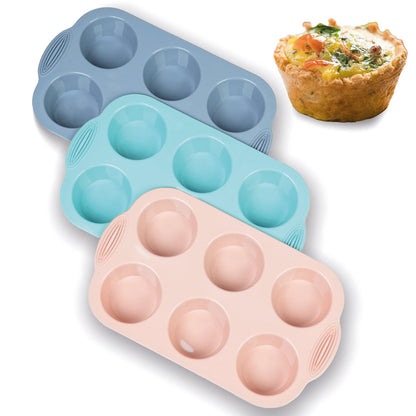 [Standard Size] Silicon Muffin Pan-3-pack includes 100 Natural Cupcake Liners, 6-cavity Regular Size, BPA Free, Egg Bite & Muffin Molds for Baking