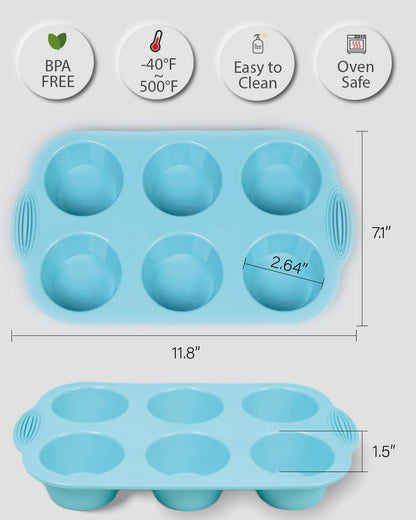 [Standard Size] Silicon Muffin Pan-3-pack includes 100 Natural Cupcake Liners, 6-cavity Regular Size, BPA Free, Egg Bite & Muffin Molds for Baking