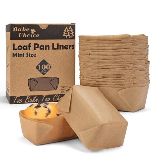 Bake Choice 100 Pcs Mini Loaf Pan Liners, Natural Parchment Paper Petite Loaf Baking Cups for Cupcakes, Muffins and Brownies, 3.15 x 1.97 x 1.57 Inch