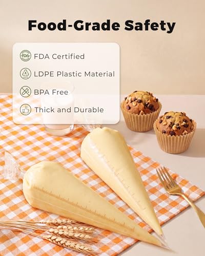 Bake Choice 18 Inch Piping Bags, 100 Pcs Thickened Disposable Pastry Bags for Cream, Frosting, Cake and Cookie Decorating