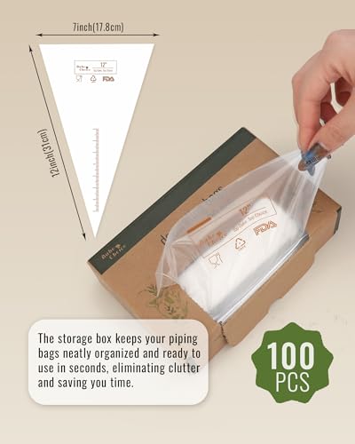 Bake Choice 12 Inch Piping Bags, 100 Pcs Thickened Disposable Pastry Bags for Cream, Frosting, Cake and Cookie Decorating