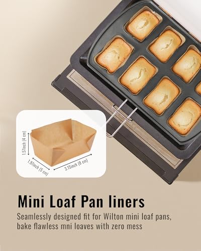 Bake Choice 100 Pcs Mini Loaf Pan Liners, Natural Parchment Paper Petite Loaf Baking Cups for Cupcakes, Muffins and Brownies, 3.15 x 1.97 x 1.57 Inch