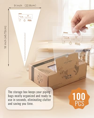 Bake Choice 18 Inch Piping Bags, 100 Pcs Thickened Disposable Pastry Bags for Cream, Frosting, Cake and Cookie Decorating