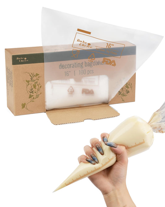 Bake Choice 16 Inch Large Piping Bags, 100 Pcs Thickened Disposable Pastry Bags for Cream, Frosting, Cake and Cookie Decorating
