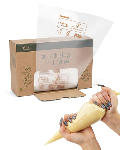 Bake Choice 12 Inch Piping Bags, 100 Pcs Thickened Disposable Pastry Bags for Cream, Frosting, Cake and Cookie Decorating