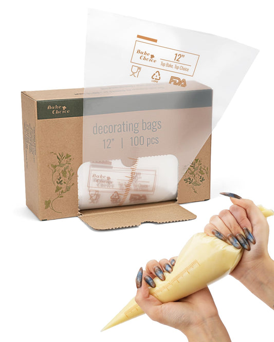Bake Choice 12 Inch Piping Bags, 100 Pcs Thickened Disposable Pastry Bags for Cream, Frosting, Cake and Cookie Decorating