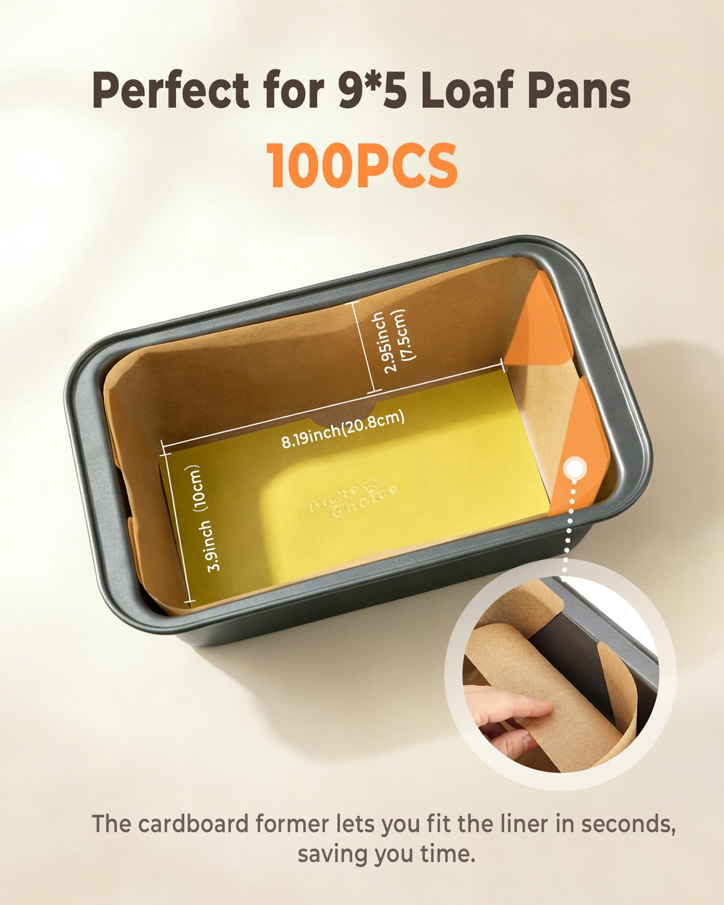 Bake Choice 100 Pcs Loaf Pan Liners for 9 x 5 Inch Bread Pans with Cardboard Formers, Non-Stick Pre-Cut Unbleached Parchment Paper