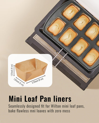 Bake Choice 100 Pcs Mini Loaf Pan Liners, Natural Parchment Paper Petite Loaf Baking Cups for Cupcakes, Muffins and Brownies, 3.15 x 1.97 x 1.57 Inch