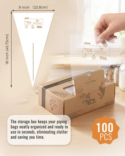 Bake Choice 18 Inch Piping Bags, 100 Pcs Thickened Disposable Pastry Bags for Cream, Frosting, Cake and Cookie Decorating