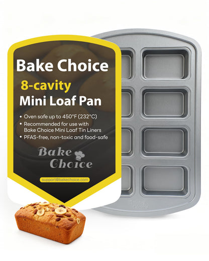 Bake Choice Mini Loaf Pan, 8-Cavity Non-Stick Carbon Steel Baking Pan for Banana Bread, Cornbread, Cheesecake, Muffins, Pound Cake and Small Meatloaf