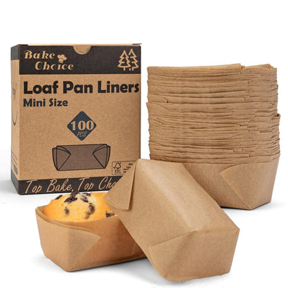 Bake Choice 100 Pcs Mini Loaf Pan Liners, Natural Parchment Paper Petite Loaf Baking Cups for Cupcakes, Muffins and Brownies, 3.15 x 1.97 x 1.57 Inch