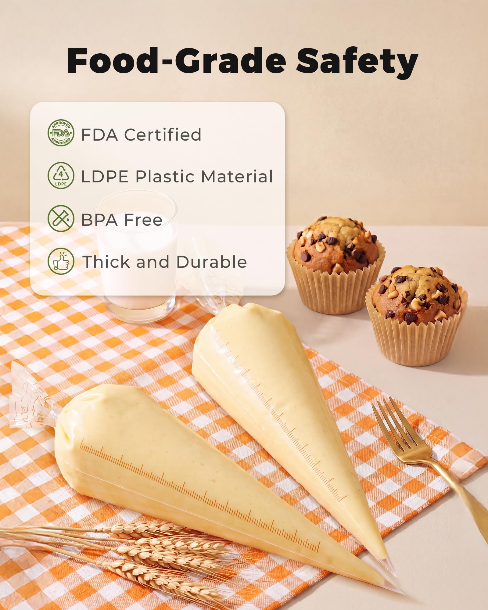 Bake Choice 18 Inch Piping Bags, 100 Pcs Thickened Disposable Pastry Bags for Cream, Frosting, Cake and Cookie Decorating