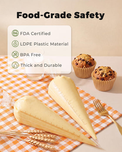 Bake Choice 18 Inch Piping Bags, 100 Pcs Thickened Disposable Pastry Bags for Cream, Frosting, Cake and Cookie Decorating