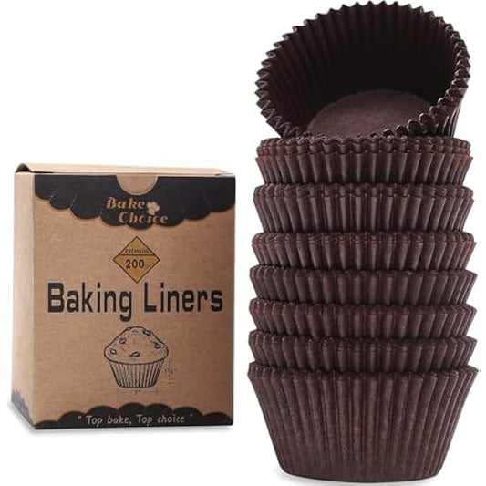 200pcs Standard Brown cupcake liners for baking,food-grade cupcake wrappers, grease-proof parchment muffin liners for Christmas decorations