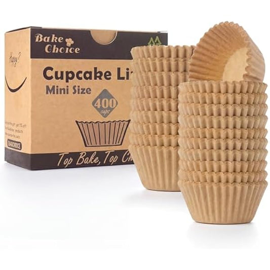 Bake Choice Non-Stick 400pcs Mini Cupcake Liners for Baking, Natural parchment muffin liners for Mini Muffin Pan, Cupcake Pan, Food Grade, Non Stick, Greaseproof