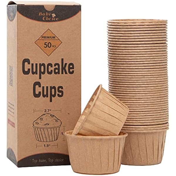 Bake Choice 50pcs Natural Cupcake Baking Cups, Heavy Duty Parchment Paper