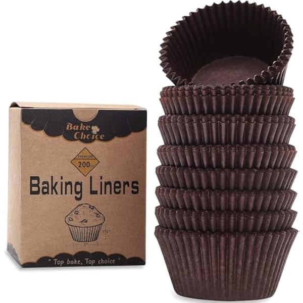 Bake Choice 200pcs Standard Cupcake Liners for Baking, Brown Muffin Liners | Food-grade cupcake wrappers, greaseproof parchment paper for Christmas decorations