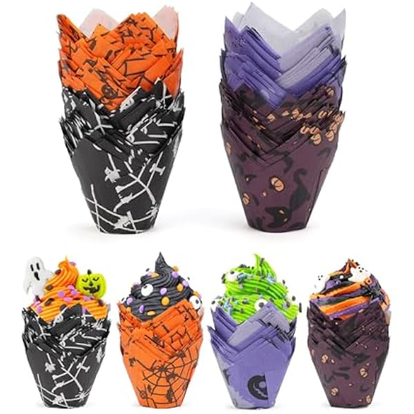 Mini Halloween Tulip Cupcake Liners, 200PCS Mini Muffin Liners for Halloween Party Supplies, Food Grade Cupcake Wrappers, Cupcake Decorations
