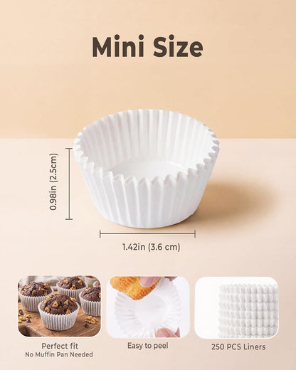 Bake Choice 250PCS Mini Cupcake Liners for Baking, Non-stick, White — product details