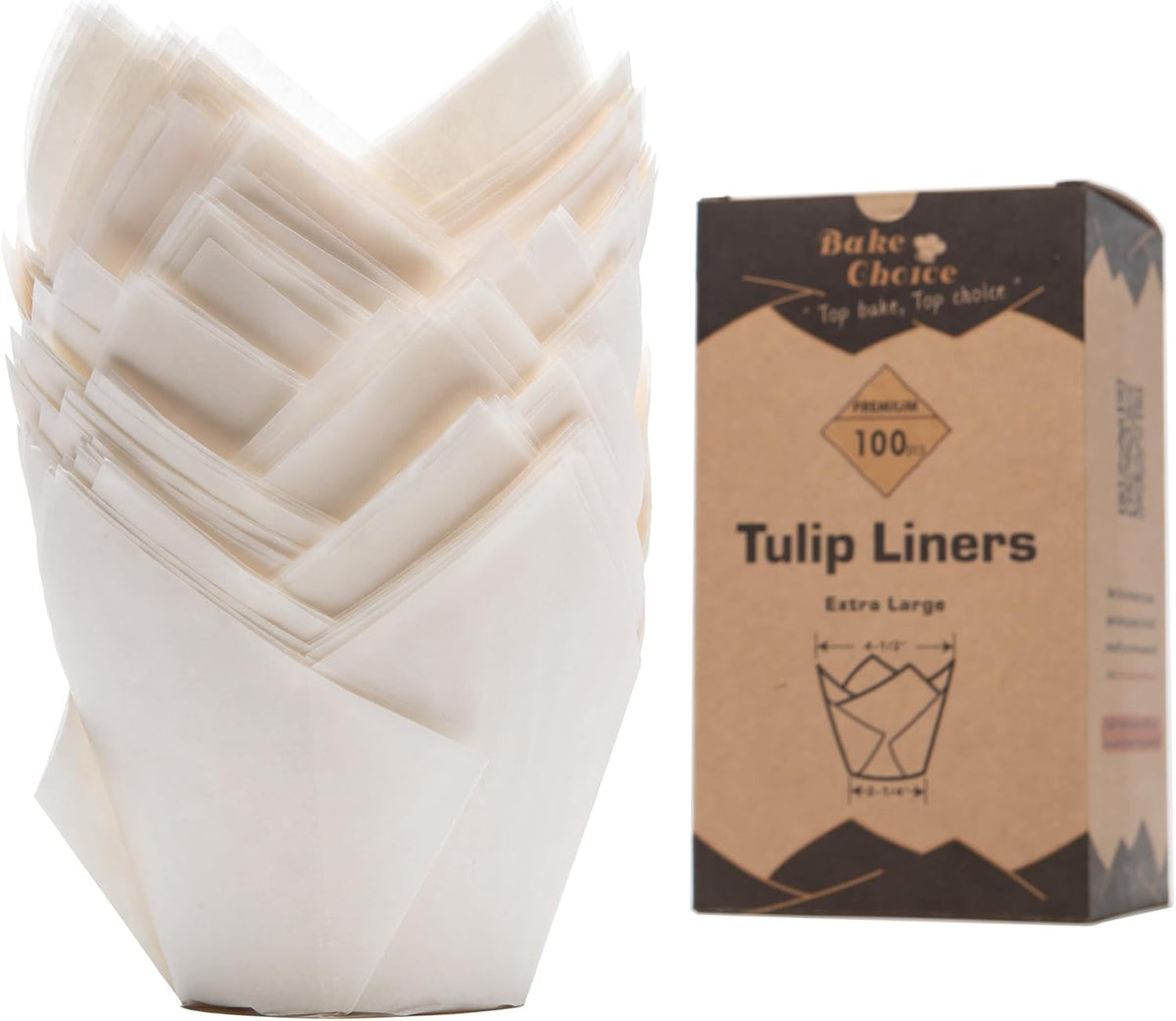 Bake Choice 100pcs Extra Large White Tulip Cupcake Liners for Baking — product details