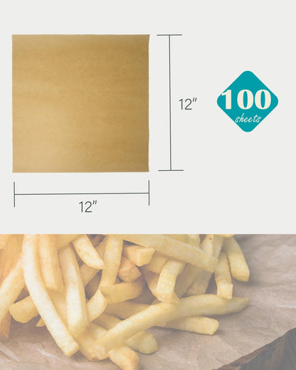 Bake Choice 12" x 12" Parchment Paper Square Kraft Deli Wrap Sheets 100 PCS — product details