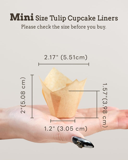 Bake Choice 200pcs Natural Mini Tulip Cupcake Liners for Baking, Unbleached — product details