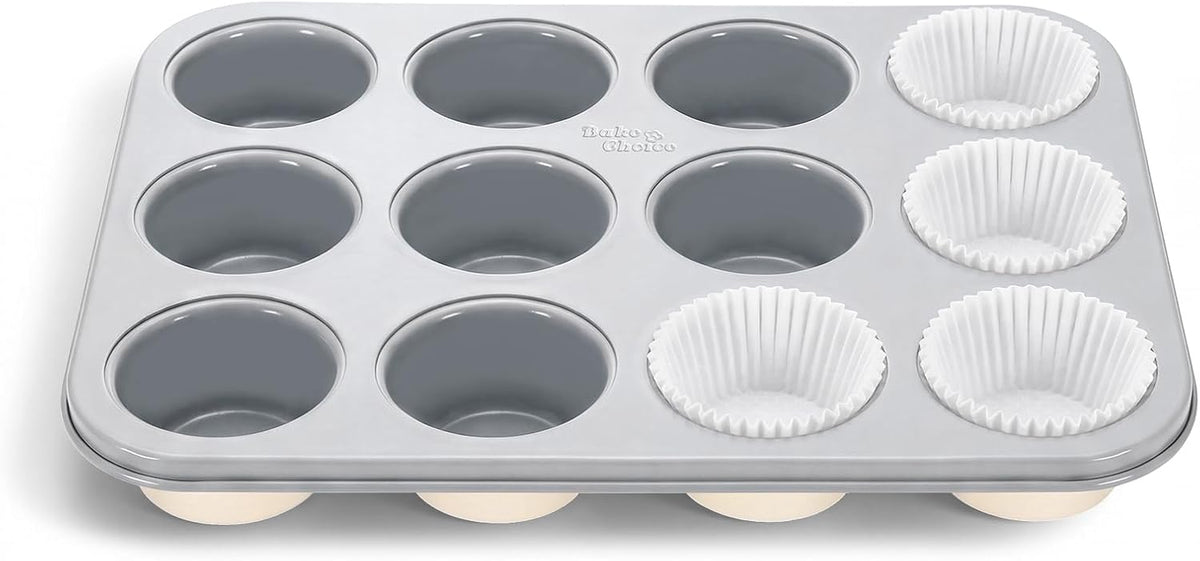 Bake Choice Muffin Pan for Baking, Standard Cupcake Pan, Cream Gray — main product image
