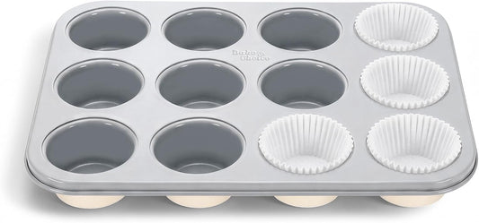 Bake Choice Muffin Pan for Baking, Standard Cupcake Pan, Cream Gray — main product image