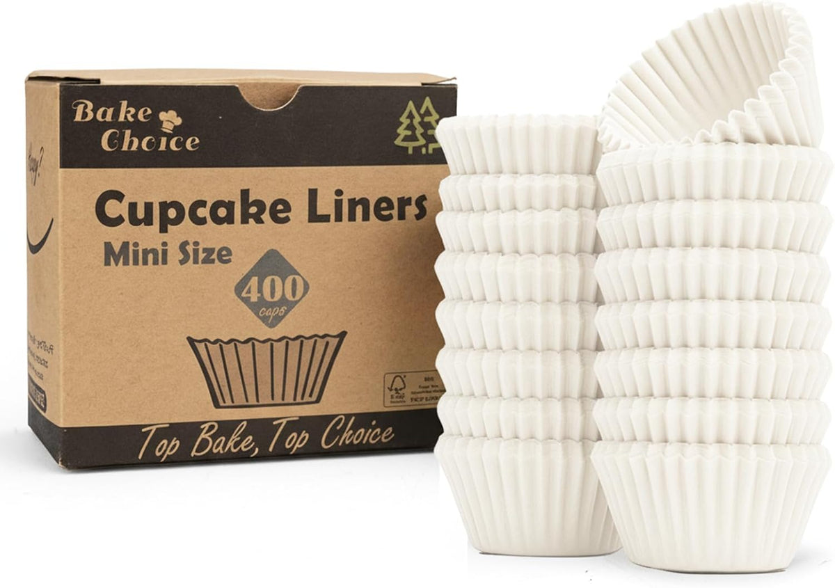Bake Choice 400pcs White Cupcake Liners for Baking, Mini Muffin Liners — main product image
