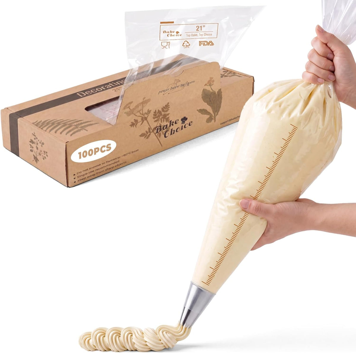 Bake Choice 21 Inch Piping Bags, 100PCS Thickened Disposable Pastry Bags — main product image