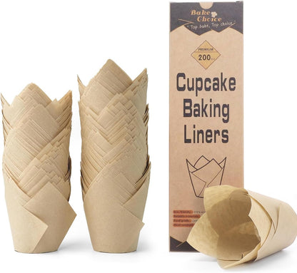 Bake Choice 200pcs Natural Tulip Cupcake Liners for Baking, EU 75GSM Paper — main product image