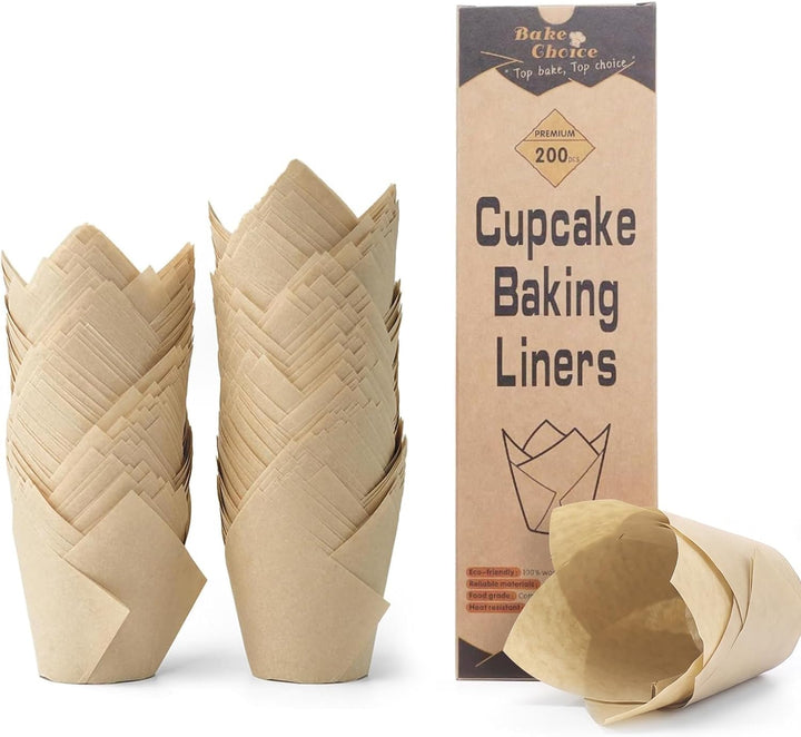 Bake Choice 200pcs Natural Tulip Cupcake Liners for Baking, EU 75GSM Paper — main product image