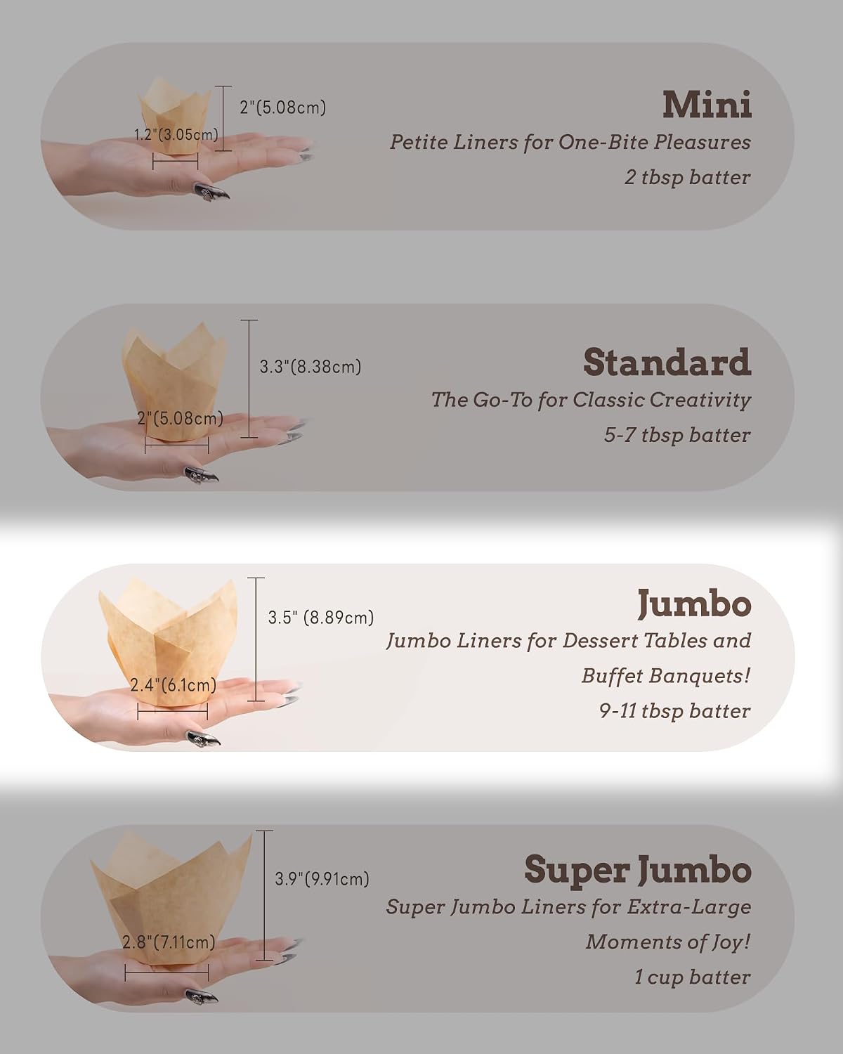 Bake Choice 100pcs Extra Large Natural Tulip Cupcake Liners, 65GSM Paper — product details