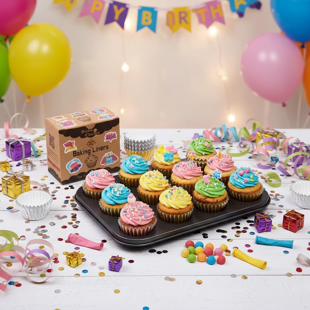 Bake Choice 400pcs Gold Mini Cupcake Liners, Foil Muffin Liners, Non-Stick — product details