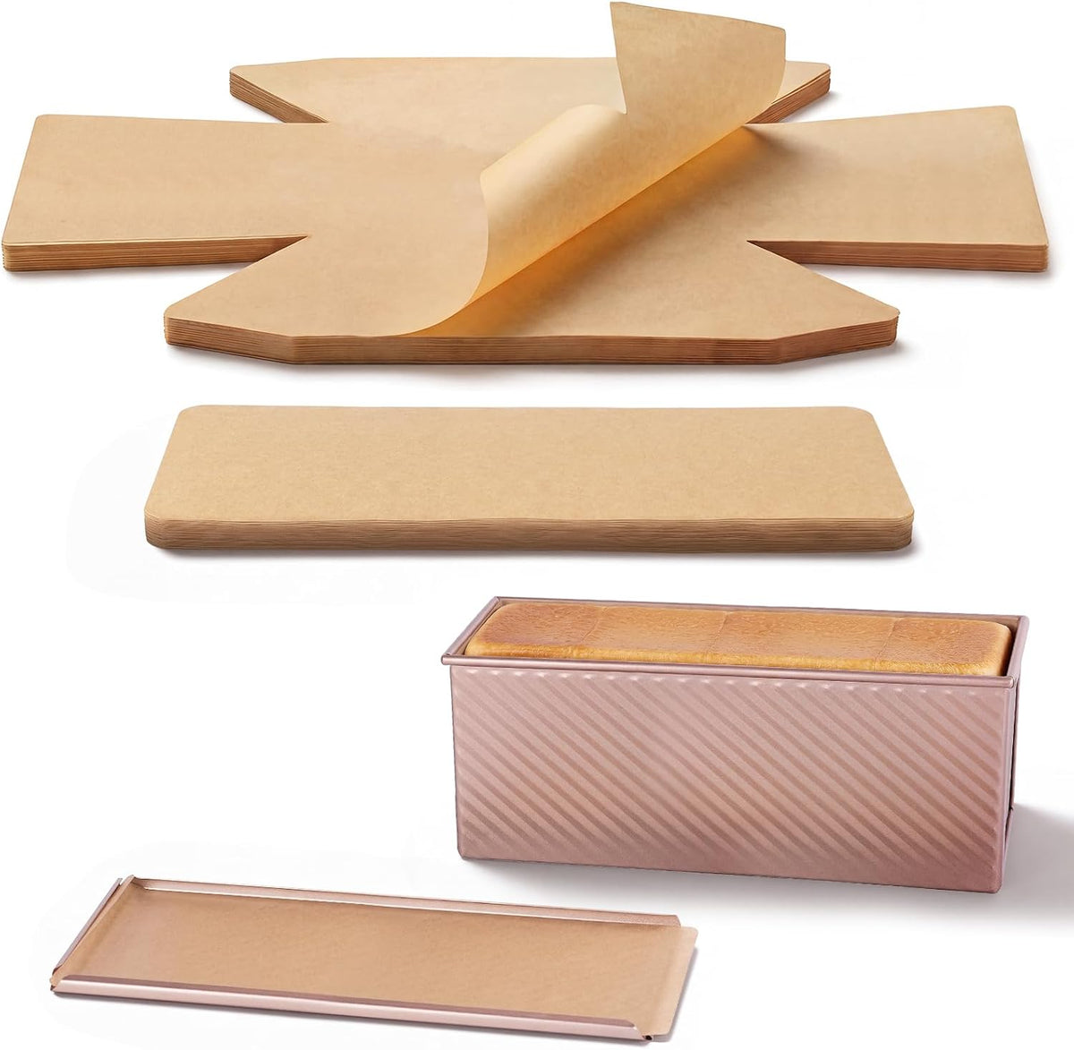 Bake Choice Loaf Pan Liners for 2.2 LB Pullman Loaf Pan with Lid, 50 Sets — main product image