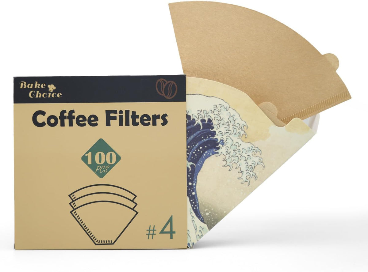 Bake Choice Coffee Filters #4 Cone Shaped Unbleached All Natural Compostable Coffee Filters 100 Count, Biodegradable and Compostable, No Blowout — main product image