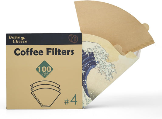 Bake Choice Coffee Filters #4 Cone Shaped Unbleached All Natural Compostable Coffee Filters 100 Count, Biodegradable and Compostable, No Blowout — main product image