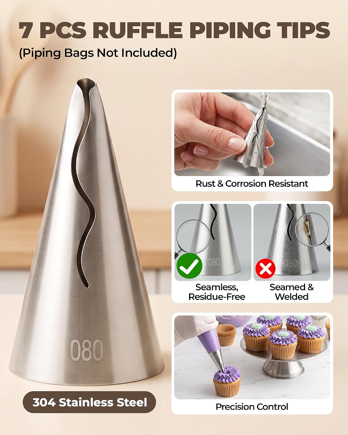 Bake Choice 7-Piece Ruffle Piping Tips for Cake, Cupcake, Cookie Decorating — product details