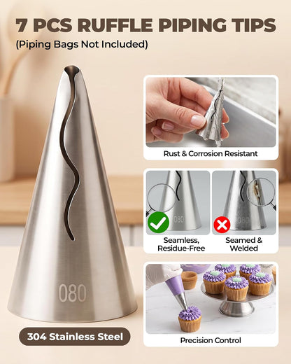 Bake Choice 7-Piece Ruffle Piping Tips for Cake, Cupcake, Cookie Decorating — product details