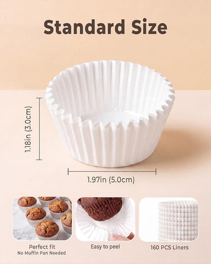 Bake Choice Standard Cupcake Liners for Baking, 160PCS, Non-stick, White — product details